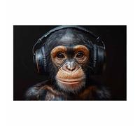 TERUEA Poster Arte Pared Baño, Chimpancé con auriculares Lienzos Decorativo Canvas Wall Art Decoracion Modernos Animales - Arte（Negro-60x90cm1 Sin marco