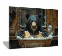 TERUEA Poster Arte Pared Baño, Oso marrón lavándose en el fregadero Estilo Pintura al Óleo Vintage para Sala Dormitorio（Marrón chocolate-70x100cm1 Enmarcado