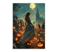 TERUEA Póster fantasma gótico, Un grupo zombis bailando a la luz la luna arriba, decoración pared, arte Halloween, lienzo vintage, pintura flores, póster comedor,(Amarillo-30x45cm1 Sin marco