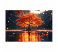 TERUEA Póster lienzo impreso con Árbol de la vida abstractas, Árbol Dorado Brillante Reflejo Lago Cuadros para Salon Foto con Lienzo Canvas Laminas Cuadro Dormitorio（Dorado-60x90cm1 Sin marco