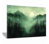 TERUEA Póster lienzo impreso con Árbol de la vida abstractas, Bosque Neblinoso Valle Lago Cuadros para Salon Foto con Lienzo Canvas Laminas Cuadro Dormitorio（Verde Oscuro-80x120cm1 Enmarcado
