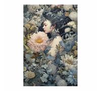TERUEA Retrato vintage pintura al arte, Mujer Enmarcada por Flores color pastel, unisex, arte vintage para pared, impresión floral, arte de cocina, hogar, comedor（Azul Nebuloso-20x30cm Sin marco
