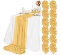 Teruntrue 12 Paquetes de Mantel Individual de Gasa Dorado 55x300 cm Nuevo Aspecto Natural y Suave Mantel Individual Boho de Gasa para Decoración de Bodas, Fiestas, Despedidas de Soltera y Cumpleaños