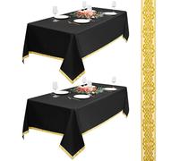 Teruntrue 2 Paquetes Manteles Negro Rectangulares 153x260cm de Poliéster para Mesas de 180cm (6 Pies), Mantel con Bordado Jacquard Hilo Dorado, Anti Arrugas y Lavable para Bodas Fiestas Banquetes