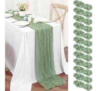 Teruntrue Lote de 12 Manteles de Gasas Camino de Mesa Verde Salvia 55x300 cm, Mantel Boho de Gasas para Decoraciones de Bodas, Fiestas de Bebé, Baby Shower y Cumpleaños