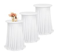 Teruntrue Set de 3 Blanco Fundas de Bar Fundas elásticas para mesas con Falda 60 x 110cm Manteles de Cóctel para Mesas Altas Ø 60-65 cm,Mantel Redondo para Mesa Bar Mantel de Boda Banquete Fiestas