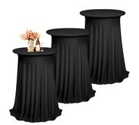 Teruntrue Set de 3 Negro Fundas de Bar Fundas elásticas para mesas con Falda 80 x 110cm Manteles de Cóctel para Mesas Altas Ø 80-85 cm,Mantel Redondo para Mesa Bar Mantel de Boda Banquete Fiestas