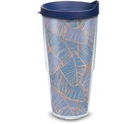 Tervis Navy Banana Palms Made in USA Double Walled Insulated Tumbler cup Keeps Drinks cold & Hot, 24oz, clear