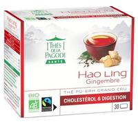 Tés de la Pagoda - Té Hao Ling jengibre orgánico - Ideal colesterol, tránsito y digestión - Agricultura orgánica, Ecocert, comercio justo - Infusión de té verde + Pu-erh + Wulong - 30 bolsitas