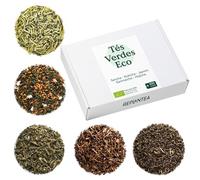 TÉS VERDES ECOLÓGICOS Pack de 5 Tés Premium a Granel 200g (+100 Tazas) | Kukicha, Genmaicha, Sencha, Hojicha y Jazmín REPLANTEA