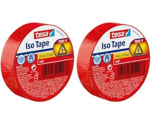 tesa 56192-00013-02 Cinta Aislante en PVC 10m x 15mm, Rojo (Paquete de 2)