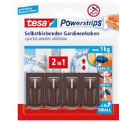 Tesa 58047-00002-00 Powerstrips - Ganchos adhesivos para cortinas Vario (4 ganchos, 6 tiras adhesivas), color marrón