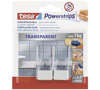 tesa 58811-00000-00 Powerstrips Transparentes/Blancos, para máx. 1 kg, Paquete de 2 Ganchos
