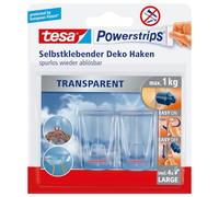 tesa 58813-00000-00 - Tiras para colgar objetos (L, 4 tiras, 2 ganchos, transparente)