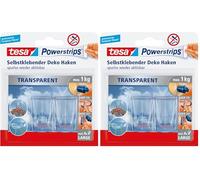 tesa 58813-00000-00 - Tiras para colgar objetos (L, 4 tiras, 2 ganchos, transparente) (Paquete de 2)