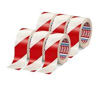 tesa 60760 - Cinta de señalización de suelo de PVC blando, cinta de advertencia para etiquetado temporal de áreas de trabajo, ideal para uso en interiores, rojo/blanco, 33 m x 5 cm, paquete de 6