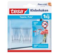tesa 77735-00000-00 Gancho Adhesivo Transparente para, por Ejemplo, Cristal, 1 kg de Capacidad de retención, Blanco, Set de 2 Piezas