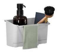 tesa Accesorios de Cocina, Organizador para Fregadero - Recipiente Colgante y Autoadhesivo para Jabón, Cepillo, Esponja y Paño - con Adaptador, Montaje en Pared sin Taladrar - Blanco/Cromo