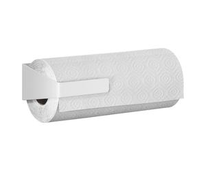 tesa Accesorios de Cocina, Portarrollos - Soporte Autoadhesivo para Rollos de Papel - Montaje Horizontal y/o Vertical - con Adaptador, Montaje en Pared sin Taladrar - Blanco