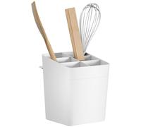 tesa Accesorios de Cocina, Recipiente para Utensilios - Contenedor Autoadhesivo para Almacenar el Menaje de Cocina - con Adaptador, Montaje en Pared sin Taladrar - Blanco