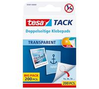 tesa Almohadillas adhesivas de doble cara TACK - 200 unidades | Tiras transparentes de doble cara para paredes, ventanas y espejos - alternativa discreta a las chinchetas
