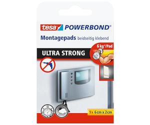 tesa Almohadillas adhesivas Powerbond Ultra Strong - 9 unidades | Almohadillas de doble cara para interior y exterior protegido - adherencia ultrafuerte por ambos lados