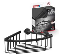 tesa ALUXX BLACK Cesta Rinconera de Ducha, Negro Mate - Un Solo Nivel - Baños Modernos y con Estilo Industrial - Montaje Adhesivo sin Taladrar - 92 mm x 202 mm x 207 mm