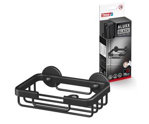 tesa ALUXX BLACK Jabonera para Montaje en Pared, Negro Mate - Baños Modernos y con Estilo Industrial - Montaje Adhesivo sin Taladrar - 47 mm x 135 mm x 95 mm