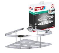 tesa Aluxx Cesta de ducha de esquina, de aluminio cromado brillante, autoadhesiva, tecnología de montaje adhesiva, 92 x 250 x 125 mm