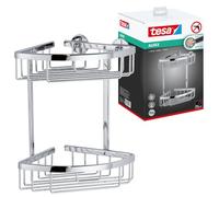 tesa Aluxx Cesta de esquina doble para baño, de aluminio cromado brillante, autoadhesiva, tecnología de montaje adhesiva, 260 x 163 x 170 mm