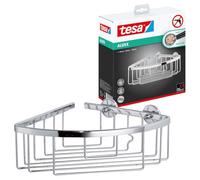 tesa Aluxx Cesta esquinera de baño, de aluminio cromado brillante, autoadhesivo, tecnología de montaje adhesiva, 92 x 192 x 200 mm