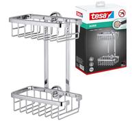 tesa Cesta esquinera de baño Aluxx doble – aluminio cromado, autoadhesiva – 260×180×107 mm