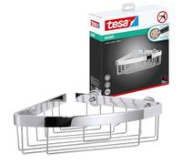 tesa Aluxx Cesta para ducha de esquina pequeña, aluminio cromado brillante, autoadhesiva, tecnología de montaje adhesiva, 87 x 205 x 210 mm
