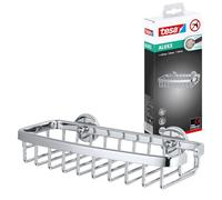 tesa Aluxx Cesta para ducha pequeña, de aluminio cromado brillante, autoadhesiva, tecnología de montaje adhesiva, 50 x 220 x 102 mm