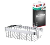 tesa AluxxCesta de ducha, de aluminio cromado brillante, autoadhesiva, tecnología de montaje adhesiva, 87 x 300 x 147 mm