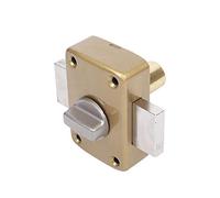 Tesa Assa Abloy, 2110TE4E, Cerrojo de seguridad con llave exterior y boton interior, Latonado