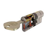 Tesa Assa Abloy Cilindro de Alta Seguridad, Llave - Leva Corta - para puertas de metálicas, Latonado, 30x30 mm