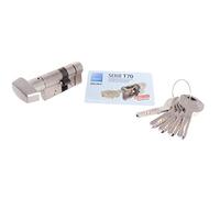 Tesa Assa Abloy Cilindro de Alta Seguridad T70, Botón - Leva Larga, Niquelado, 35 x 35 mm