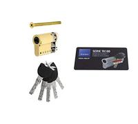 Tesa Assa Abloy, MK153010L, Cilindro de Alta Seguridad, TK100, Doble Embrague, Leva Corta, Llave - Llave, Latonado, 30 x 10 mm