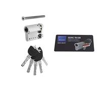 Tesa Assa Abloy, MK153010N, Cilindro de Alta Seguridad, TK100, Doble Embrague, Leva Corta, Llave - Llave, Niquelado, 30 x 10 mm