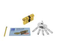 Tesa Assa Abloy, T75D3535L, Cilindro de Alta Seguridad, T70 DS, Doble Embrague, Leva Larga, Llave - Llave, Latonado, 35 x 35 mm