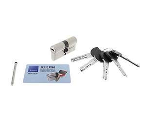 Tesa Assa Abloy, TX853060N, Cilindro de Alta Seguridad, TX80, Doble Embrague, Leva Larga, Llave - Llave, Niquelado, 30 x 60 mm