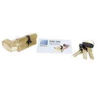 Tesa Assa Abloy, TX8B3035L, Cilindro de Alta Seguridad, TX80, Doble Embrague, Leva Larga, Llave - Botón, Latonado, 30 x 35 mm
