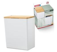 tesa Baboo Organizador de Baño L con tapa de bambú, blanco mate - caja organizadora - montaje sin taladro, con tiras impermeables Powerstrips XL - 182 mm x 110 mm x 102 mm