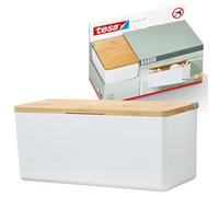 tesa Baboo Organizador de Baño M con tapa de bambú, blanco mate - caja organizadora - montaje sin taladro, con tiras impermeables Powerstrips XL - 242 mm x 110 mm x 102 mm