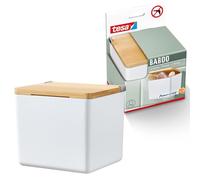 tesa Baboo Organizador de Baño S con tapa de bambú, blanco mate - caja organizadora - montaje sin taladro, con tiras impermeables Powerstrips XL - 122 mm x 110 mm x 102 mm