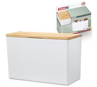 tesa Baboo Organizador de Baño XL con Tapa de Bambú, Caja Organizadora, Montaje sin Taladro, con Tiras Impermeables Powerstrips XL, Blanco Mate, 242 mm x 160 mm x 102 mm
