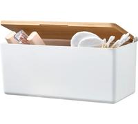 tesa Baboo Organizador de Baño M con tapa de bambú, blanco mate - caja organizadora - montaje sin taladro, con tiras impermeables Powerstrips XL - 242 mm x 110 mm x 102 mm