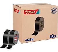 tesa Band 4688 - Cinta de tela estándar en paquete de 18 unidades, cinta de reparación de malla para aplicaciones en interiores, resistente al agua, color negro, 18 rollos de 50 m x 50 mm