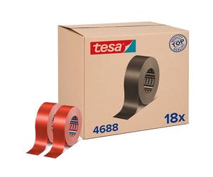 tesa Band 4688 - Cinta de tela estándar en paquete de 18 unidades, cinta de reparación de malla para aplicaciones de interior, resistente al agua, color rojo, 18 rollos de 50 m x 50 mm